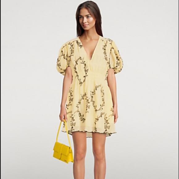 Ganni Yellow Floral Mini Dress - Picture 1 of 10